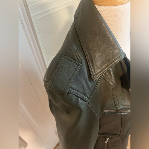 Vintage Forest Green Genuine Leather Moto Jacket Carrie Horton Size 14 - Picture 4 of 15
